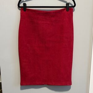 Chic Red Suede Pencil Skirt with Slit for Women